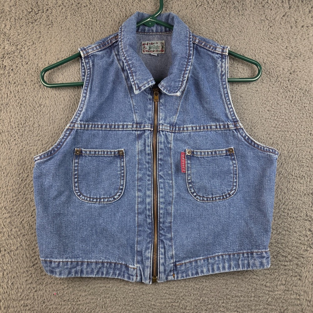 Vintage For Joseph Denim Jazz Vest Women's Medium Full Zip Blue Jean Trucker Y2K